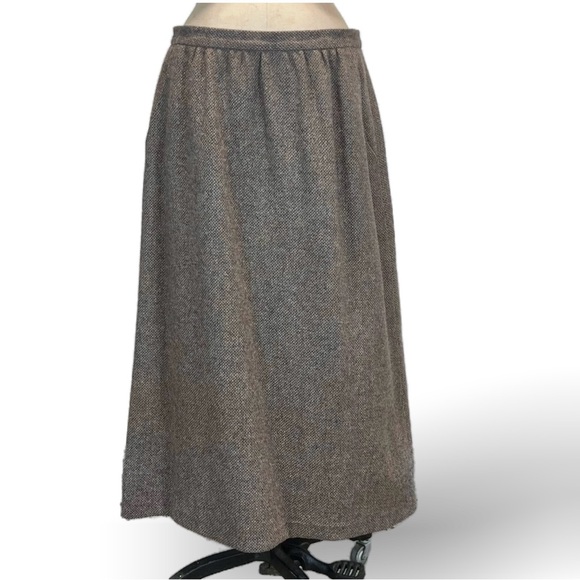 VINTAGE tweed wool skirt straight‎ midi pencil lined neutral tailored 80s 90s - Picture 1 of 11